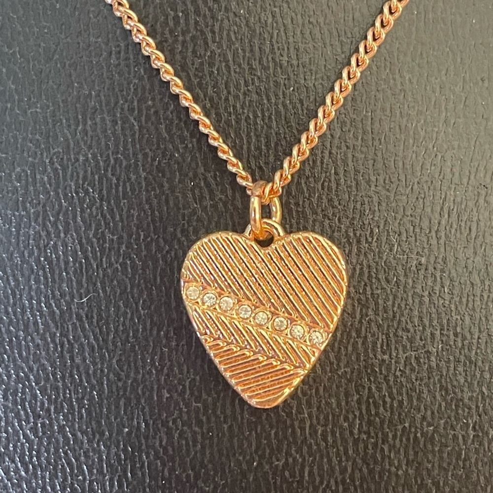BCBG| Women’s Heart and Rose Gold tone Rhinestone Necklace With Adjustable Link